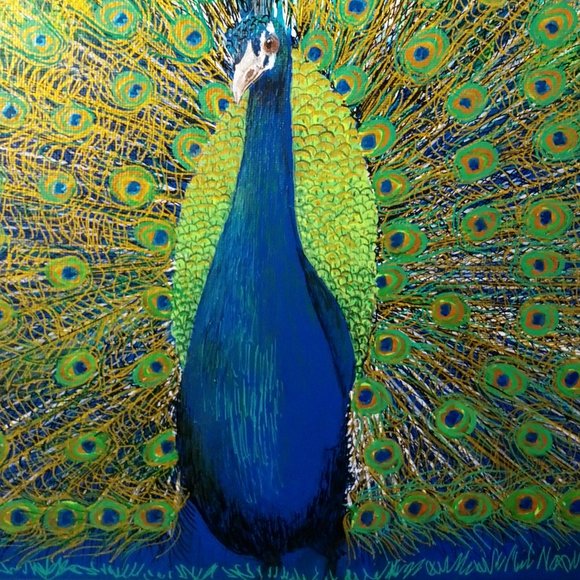 AT THE GALLERY Hand Crafted Peacock Resin Painting Pea Fowl - Picture 3 of 8